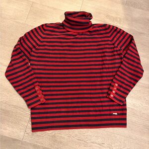 Tommy Hilfiger Red and Navy Striped Turtleneck Sweater